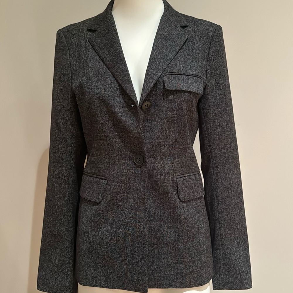 NWOT THEORY TAILORED WOOL BLAZER IN BLACK/WHITE FULLY LINED SIZE 6